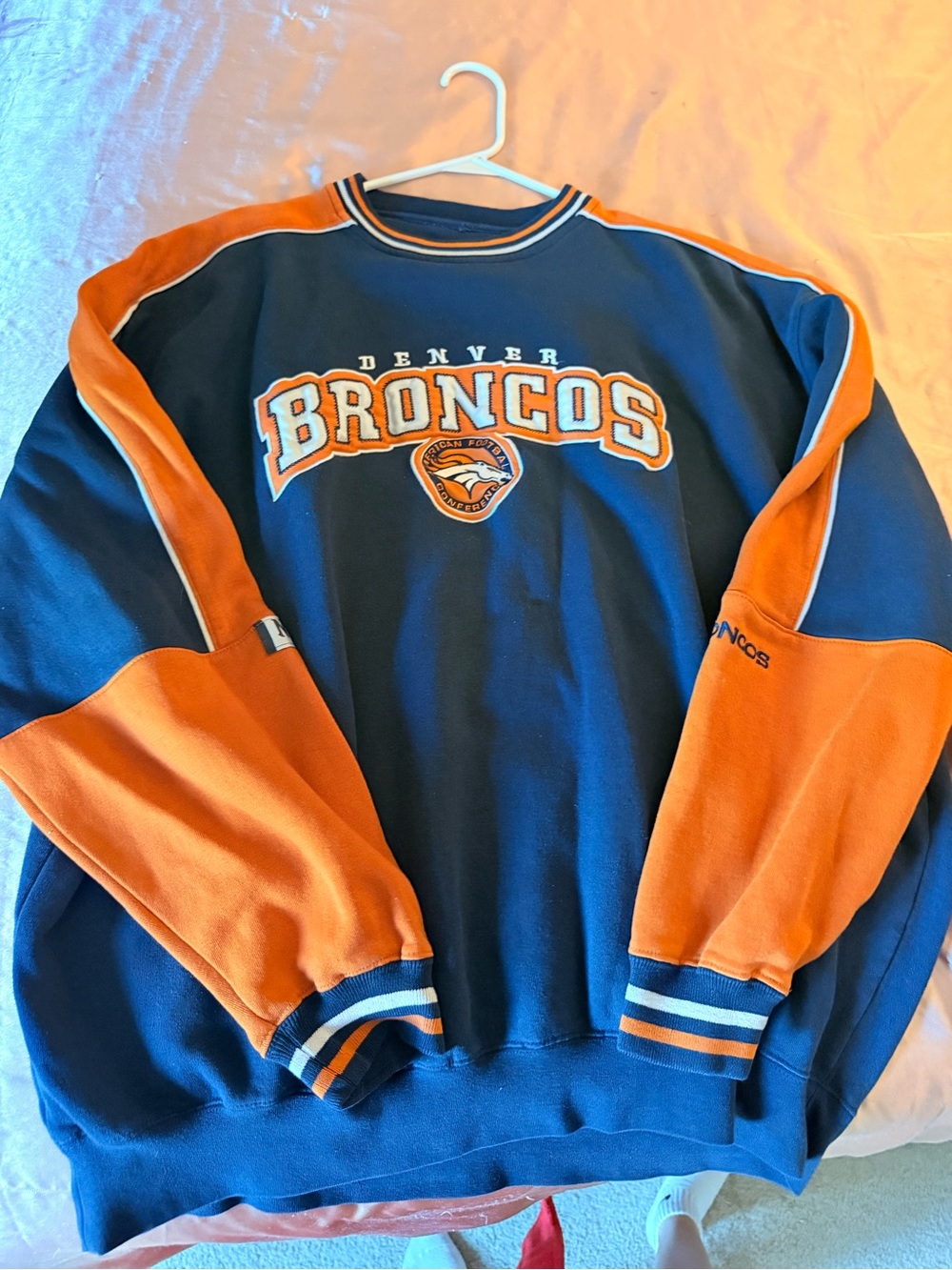 NFL Denver Broncos Navy and Orange Crewneck Sweatshirt